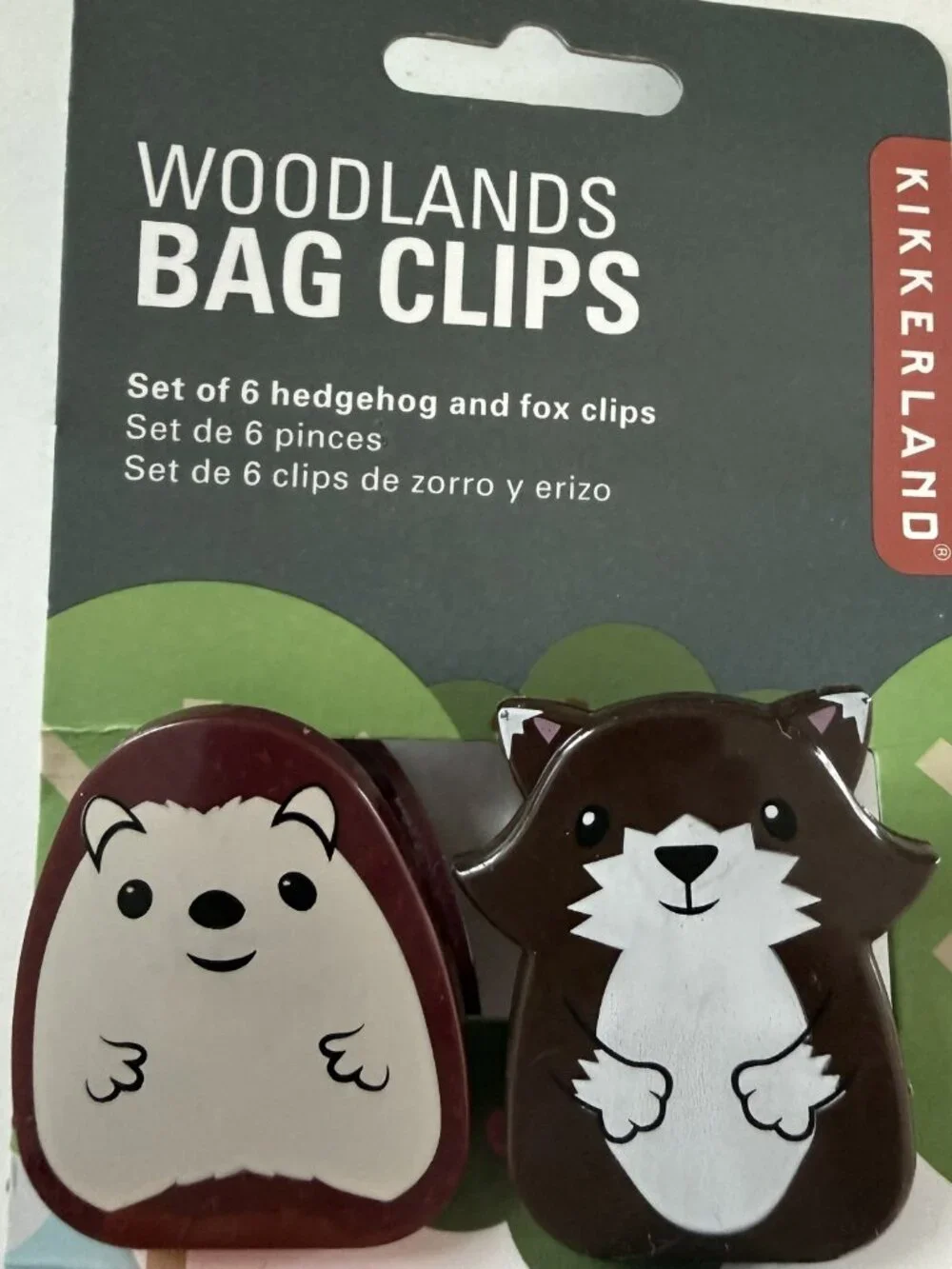 NWT Kikkerland Woodland Animal Bag Clips Set of 6 Hedgehog Fox Raccoon
